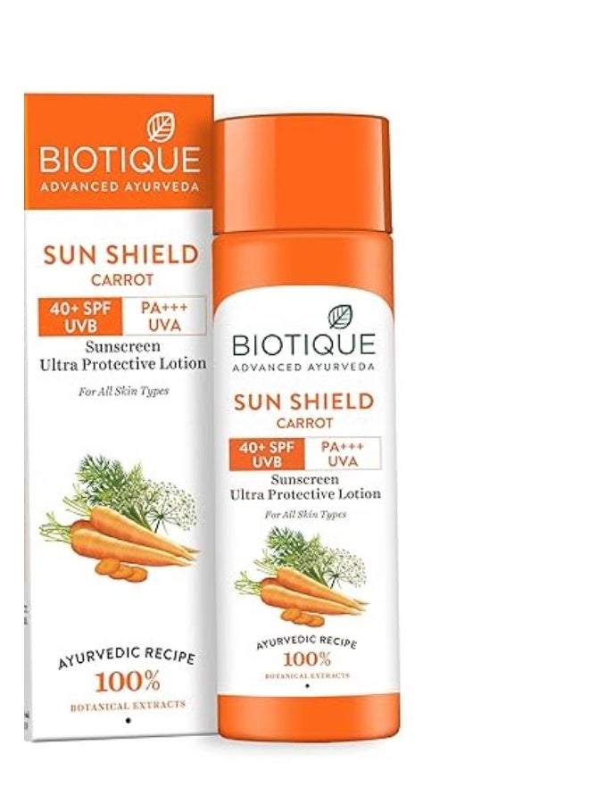 Biotique Bio Carrot Face And Body Sun Lotion All Skin Type SPF 40 Uva/Uvb, 120Ml, 1 Count - Image 1